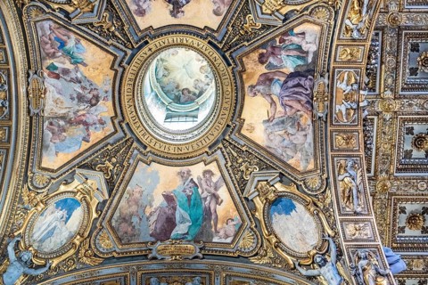 Coffered ceiling of the Basilica of Santa Maria Maggiore in Rome, Italy, Europe