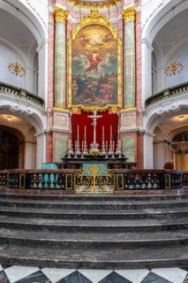 Interior view of St Trinitatis Cathedral, altar, nave, Dresden, Free State of Saxony, Germany,