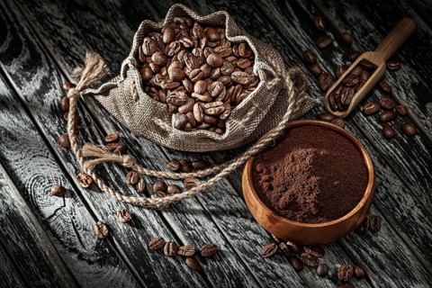 Beans Of Coffee In Bag And Coffee-Ground
