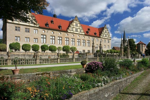 Weikersheim Palace Park, ancestral seat of the Lords of Hohenlohe, Main-Tauber district,