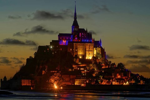 France, Normandy, monastery island, Le Mont-Saint-Michel, night shot, Normandy, France, Europe