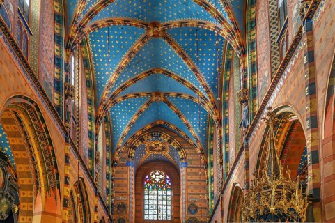 Saint Mary's Basilica is a Brick Gothic church adjacent to the Main Market Square in Kraków, Poland