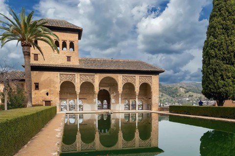 Partal Palace with pool in Alhambra garden, Granada, Spain, Europe