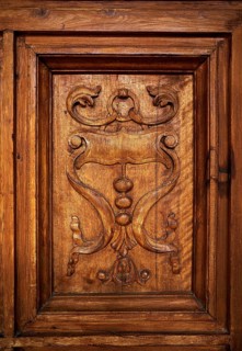 Alhambra Carlos V wooden door detail in Granada of spain