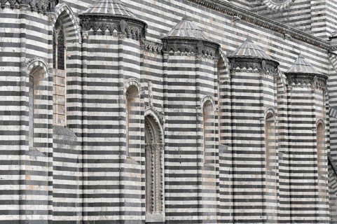 The Cathedral Basilica of Santa Maria Assunta, Orvieto, Terni, Umbria, Italy, Close-up of a striped