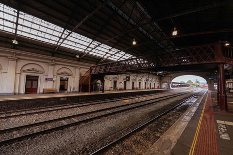 BALLARAT, AUSTRALIA, April 7 2023: The iconic architecture of the Ballarat Train Station in the