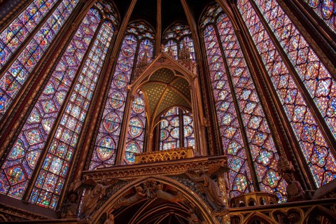 PARIS, FRANCE, MAY 13, 2022, The inside of the famous Sainte Chapelle in Paris with impressing