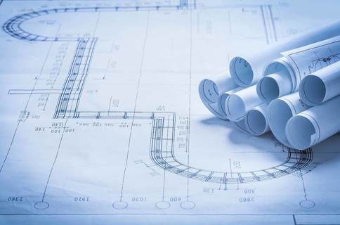 Set of architecture blueprint rolls construction concept