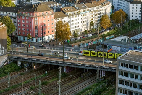 View over Düsseldorf, Wehrhahn stop on Grafenberger Allee, corner of Birkenstraße, Düsseldorf,