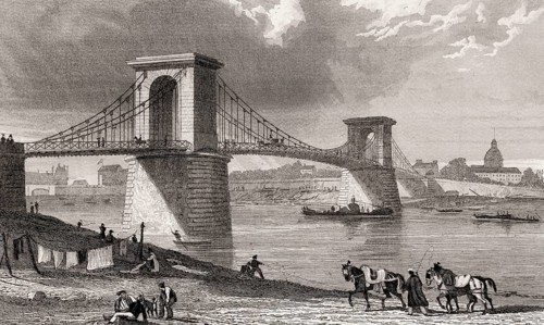 The Passerelle de Constantine, Paris, France, antique steel engraved print, 1831, Europe