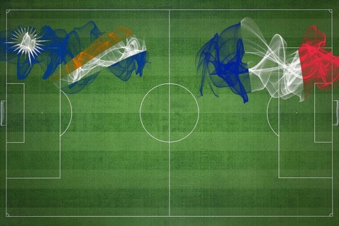 Marshall Islands vs France Soccer Match, national colors, national flags, soccer field, football