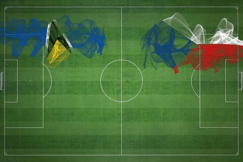 Saint Lucia vs Czech Republic Soccer Match, national colors, national flags, soccer field, football