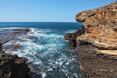 Picturesque coast of Mediterranean sea in the early spring. White rocks and grottoes Rosh-a-Nikra