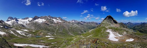 Panoramic view from Piz R6, Silvretta, Vorarlberg, Austria, Europe