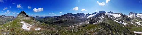 Panoramic view from Piz R6, Silvretta, Vorarlberg, Austria, Europe