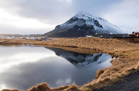 Typical Icelandic mountain landscape at Arnarstapi area in Snaefellsnes peninsula in Iceland
