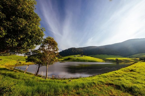 Landscape view at sunset over Mount Dromedary near Central Tilba in New South Wales, Australia,