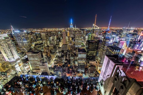 Rockefeller Center Observation Deck people 5 a view of the night view from the (top of the Rock).