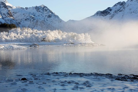 Winter landscape in the Lofoten Islands, Norway, Europe