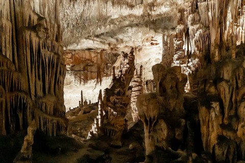 Porto Cristo, Spain, 23 January, 2024: view of the rock formations inside the Cuevas del Drach in
