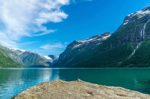 Lake at the Kjenndalsbreen glacier in Norway, part of the Jostedalsbreen. Lake at the