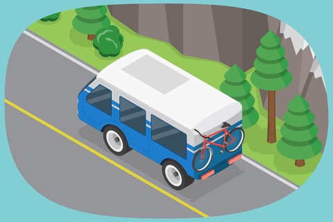 3D Isometric Flat Illustration of Car Summer Traveling, Mountain Road Trip