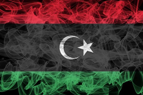 Libya Smoke Flag on Black Background, Libya flag