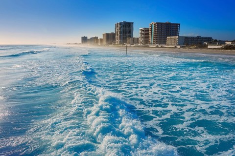 Daytona Beach in Florida shore buildings of USA