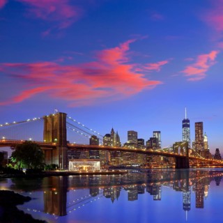 Brooklyn Bridge sunset New York Manhattan skyline NY NYC USA