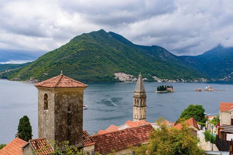 View of the Gulf of Kotor from Perast in Montenegro
