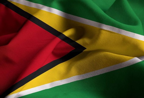 Closeup of Ruffled Guyana Flag, Guyana Flag Blowing in Wind