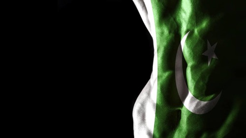 Pakistan flag on abs muscles national sport workout, bodybuilding concept, black background