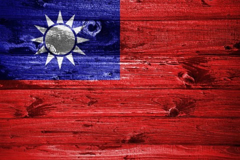 Taiwan flag on wooden planks background wood flag