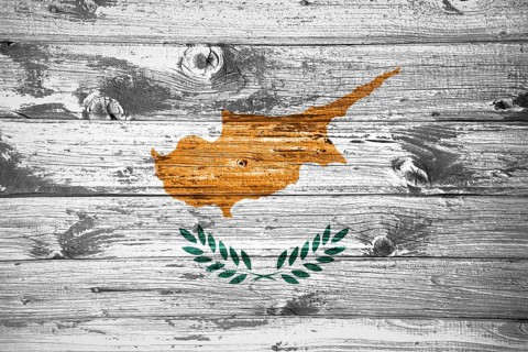 Cyprus flag on wooden planks background wood flag