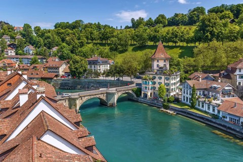 View of Aare river in Bern old town, Switzerland, Europe