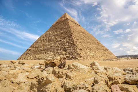 View on great Pyramid of Khafre in desert of Giza, Cairo
