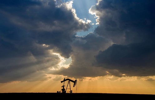 Prairie Storm Clouds Saskatchewan oil pump jack