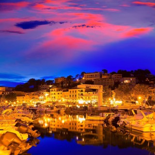 Port de Soller sunset in Majorca at Balearic island of Mallorca Spain