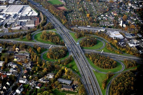 A40, motorway 43, motorway 40, cross, traffic, car traffic, autumn, autumnal, aerial view