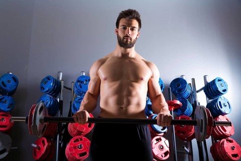 Barbell beard man workout fitness at weightlifting gym