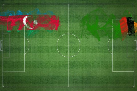Azerbaijan vs Zambia Soccer Match, national colors, national flags, soccer field, football game,