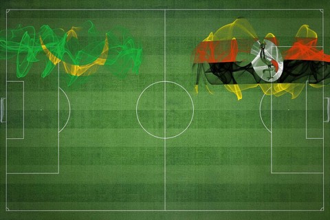 Mauritania vs Uganda Soccer Match, national colors, national flags, soccer field, football game,