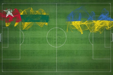 Togo vs Ukraine Soccer Match, national colors, national flags, soccer field, football game,
