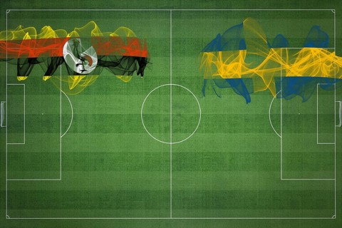 Uganda vs Sweden Soccer Match, national colors, national flags, soccer field, football game,