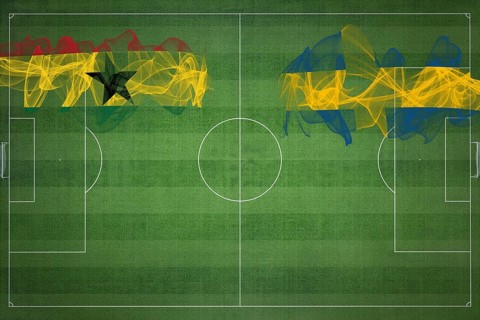 Ghana vs Sweden Soccer Match, national colors, national flags, soccer field, football game,