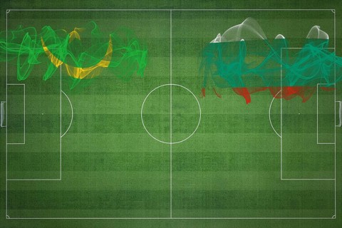 Mauritania vs Bulgaria Soccer Match, national colors, national flags, soccer field, football game,
