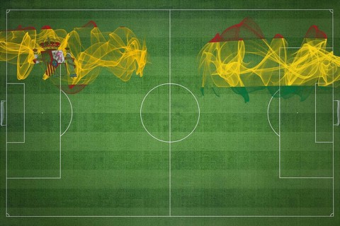 Spain vs Bolivia Soccer Match, national colors, national flags, soccer field, football game,