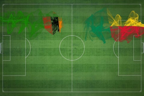 Zambia vs Benin Soccer Match, national colors, national flags, soccer field, football game,