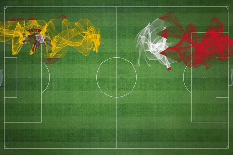 Spain vs Bahrain Soccer Match, national colors, national flags, soccer field, football game,