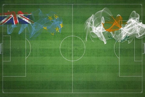 Tuvalu vs Cyprus Soccer Match, national colors, national flags, soccer field, football game,